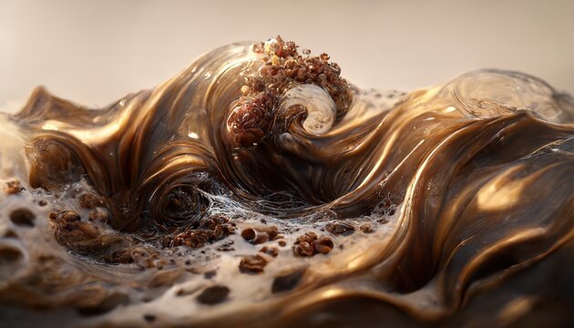 Swirls of liquid caramel with nut crunches and chocolate
