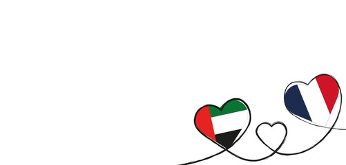 Drei Herzen mit der Fahne von Frankreich und der Vereinigte Arabische Emirate