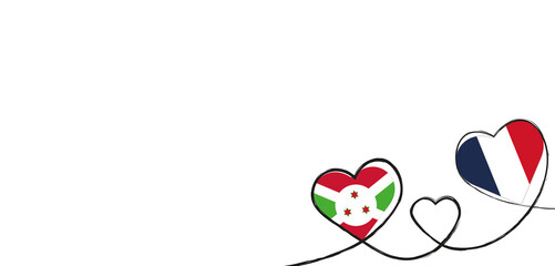 Drei Herzen mit der Fahne von Frankreich und Burundi 