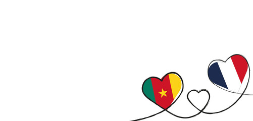 Drei Herzen mit der Fahne von Frankreich und Kamerun 
