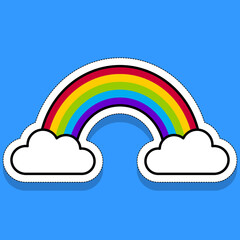 Flat image of a rainbow and clouds. Vector illustration.