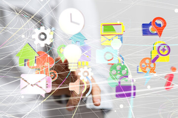 Neural network 3D illustration. Big data and cybersecurity