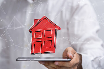 Hands - Holding House digital concept.