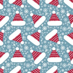 Winter Christmas seamless cartoon Santa hat pattern for kids wrapping paper and new year clothes print and fabrics