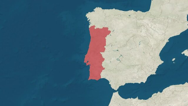 Zoom in to the map of Portugal with text, textless, and with flag