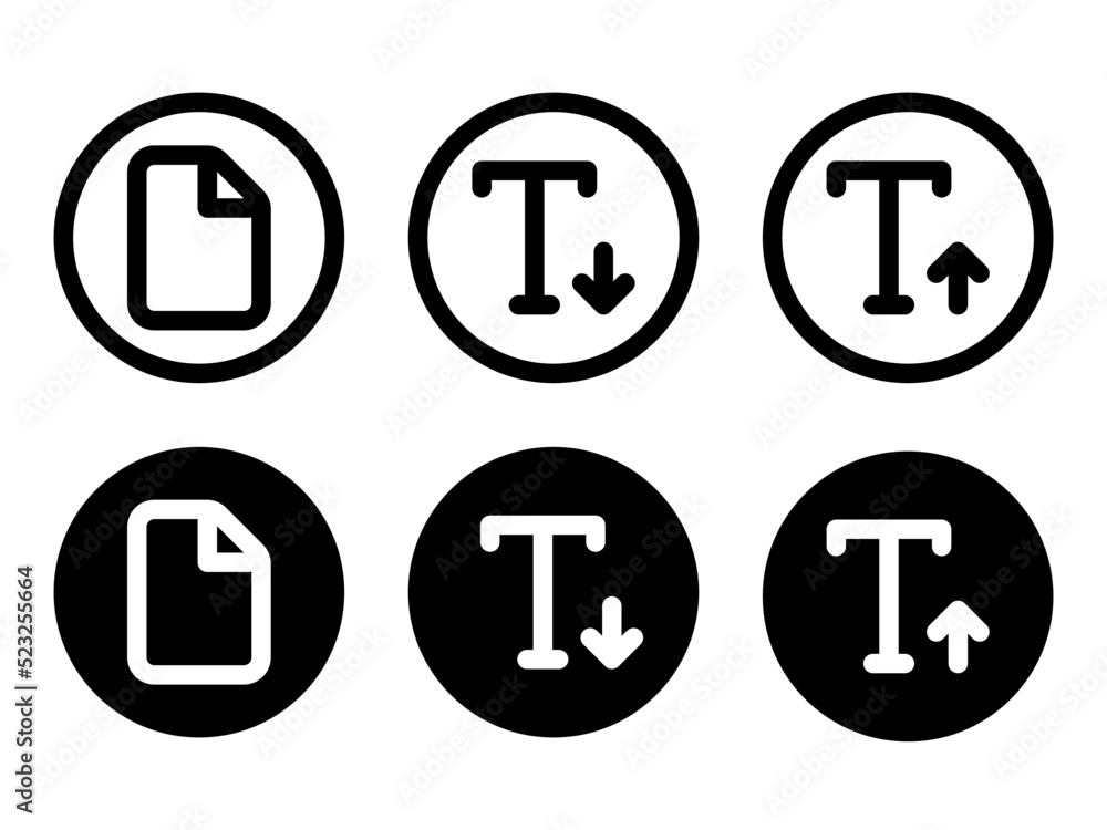 Poster text up and text down icon set with file icon in modern style icons are located on white and black b