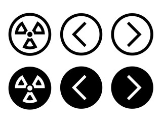 Nuclear Radiation and arrows icon in modern style icons are located on white and black backgrounds. The pack has six icons.