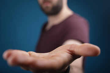 open hand young man clean