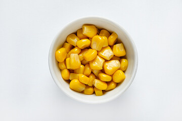 organic corn in the white bowl
