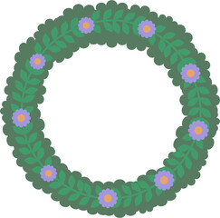 Wreath of flowers and leaves. Flat design.