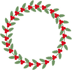 Christmas wreath with holly berries. Flat design.