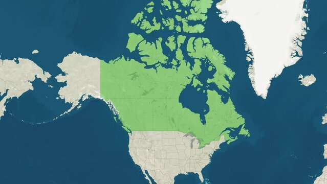 Zoom in to the map of Canada with text, textless, and with flag