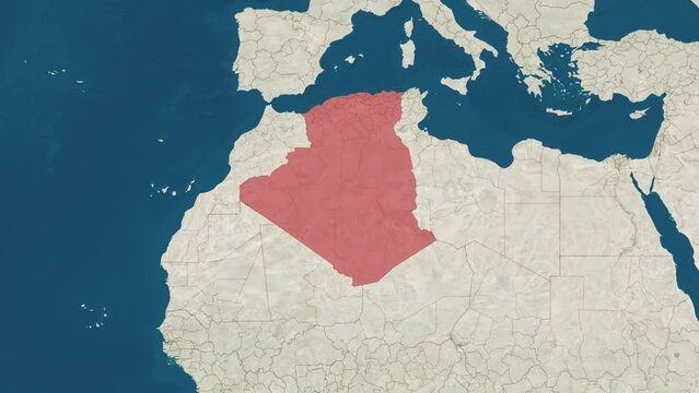 Zoom in to the map of algeria with text, textless, and with flag
