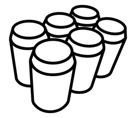 Six pack or multi-pack of cans line art vector icon for food apps and websites