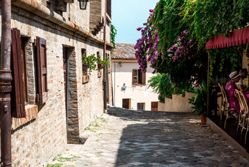 Gradara, Province of Pesaro and Urbino - 07 27 2022: A glimpse of the fantastic city of Gradara