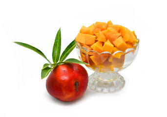 Isolated Mango and a fruit salad on white background