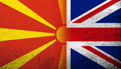 National flag of United Kingdom (Great Britain) Union Jack with The Republic of Macedonia National flag. Grunge background