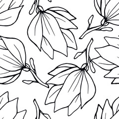 Magnolia flowers seamless pattern. Hand drawn vector illustration for background, textile, wrapping paper.