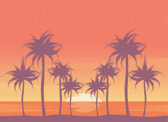 Naklejka na ściany i meble sunset landscape with palms