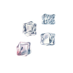 Ice cubes. Watercolor illustration. Isolated. For labels, packaging and banners. For textiles, prints and stickers.