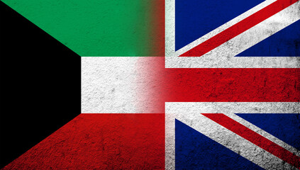 Fototapeta premium National flag of United Kingdom (Great Britain) Union Jack with The State of Kuwait National flag. Grunge background