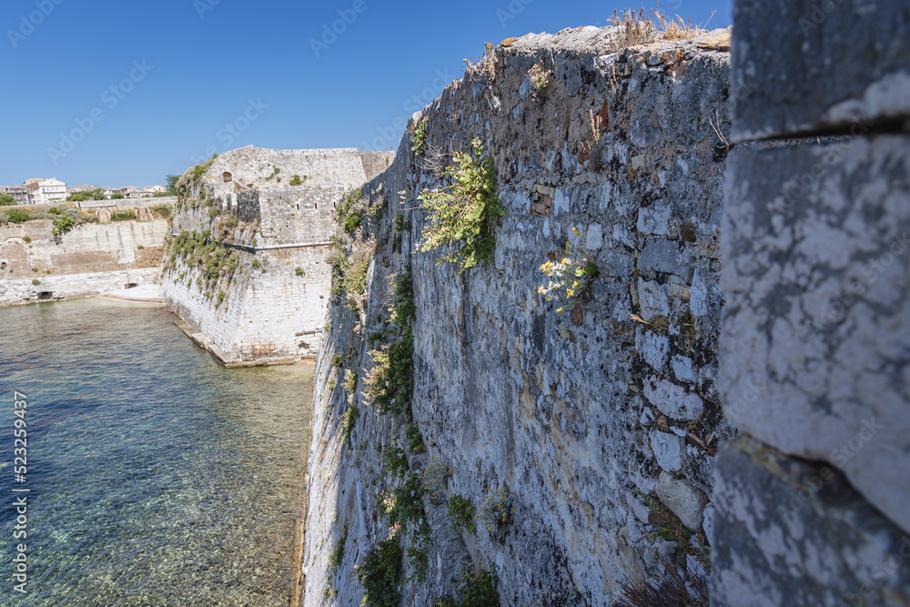 Sticker Historic walls of Old Fortress in Corfu on Corfu Island in Greece