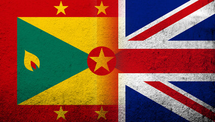 Fototapeta premium National flag of United Kingdom (Great Britain) Union Jack with National flag of Grenada. Grunge background