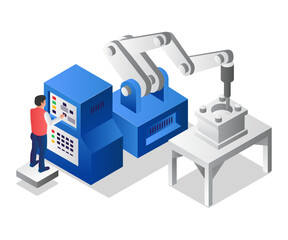 Fototapeta premium Male operator is running a futuristic cnc machine