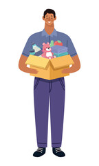 young man lifting donations box