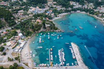 Alypa beach and port in heart shaped beach in Palaiokastritsa, Corfu Island, Greece