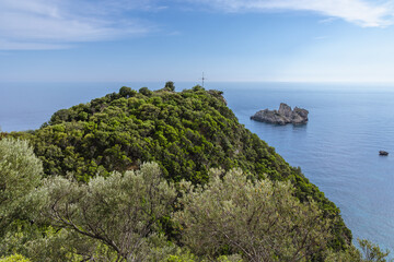 Fototapeta na wymiar Skeludi islet view from monastery in Palaiokastritsa village, Corfu Island, Greece