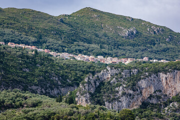 Fototapeta na wymiar Lakones village, view from Palaiokastritsa village, Corfu Island, Greece