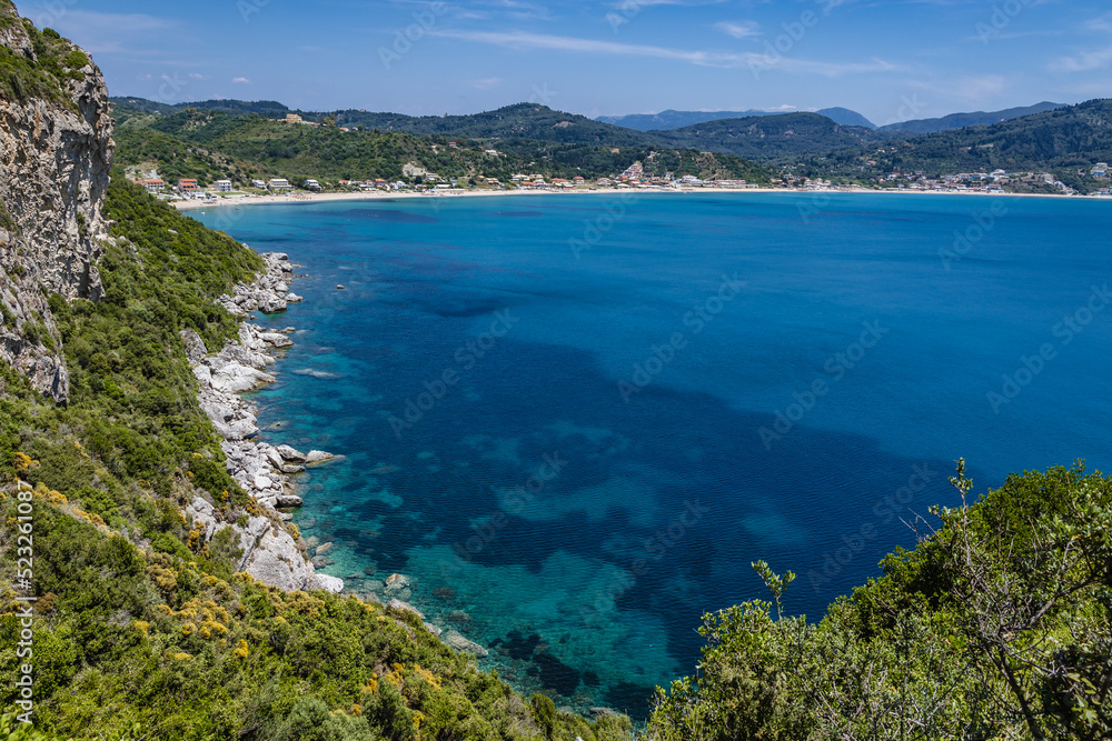 Sticker Ionian Sea coast of Agios Georgios village, Corfu Island in Greece