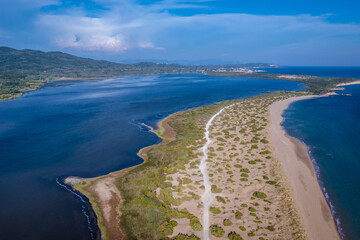 Fototapeta na wymiar Drone photo of Ionian Sea and Korission lagoon, Corfu Island in Greece