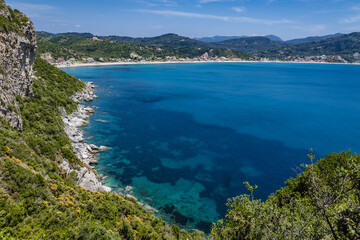 Ionian Sea coast of Agios Georgios village, Corfu Island in Greece