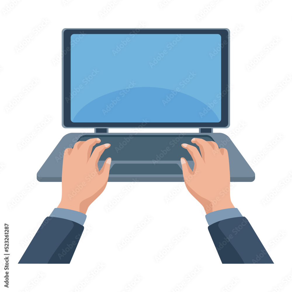 Poster hands using laptop computer portable