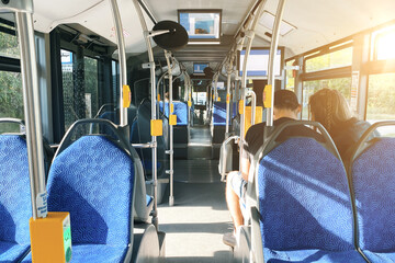 Salon of the city electric bus from the inside, city transport © Vladyslav