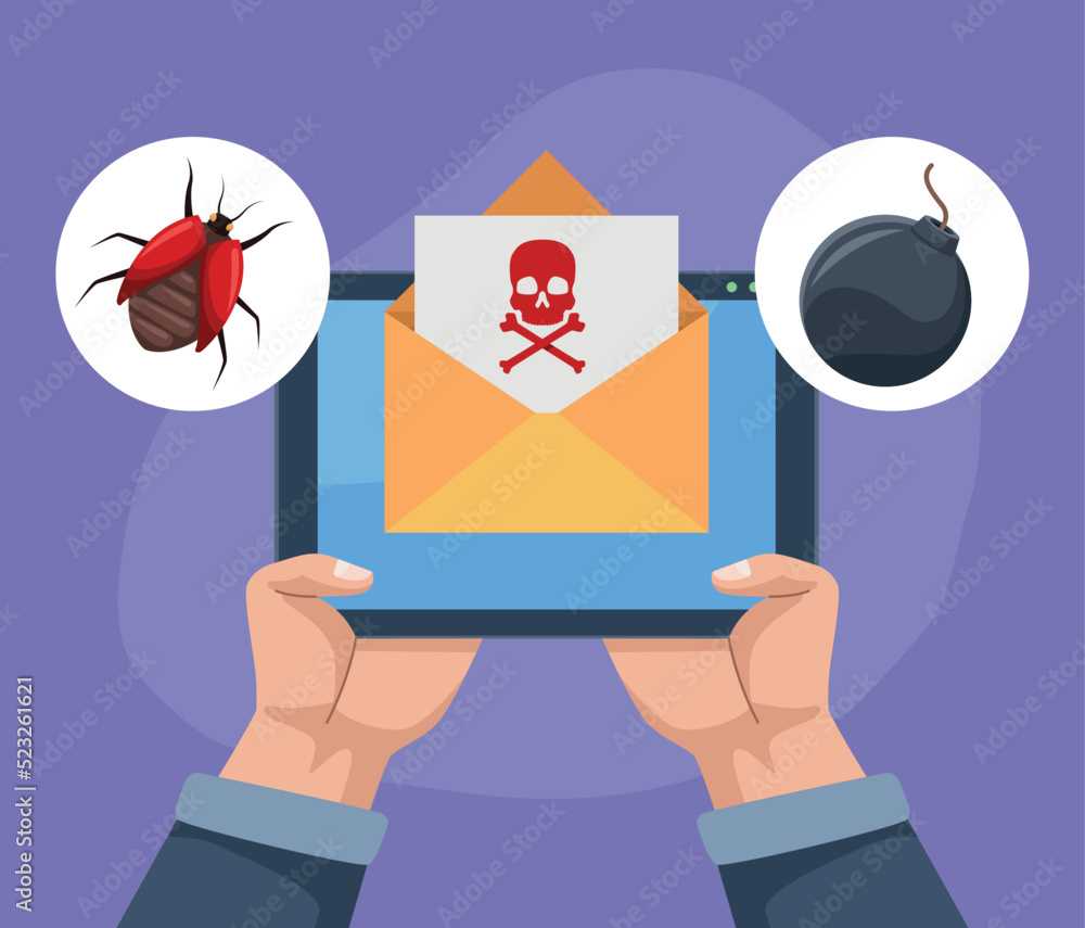 Poster hands with table and cyber fraud