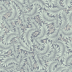 Fototapeta na wymiar Floral vintage seamless pattern for retro wallpapers. Enchanted Vintage Flowers. Arts and Crafts movement inspired. Design for wrapping paper, wallpaper, fabrics and fashion clothes.