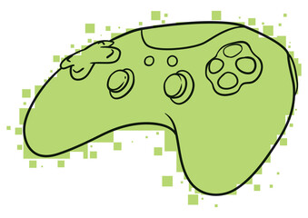 Gamepad in outlines colored with green pixels, Vector illustration