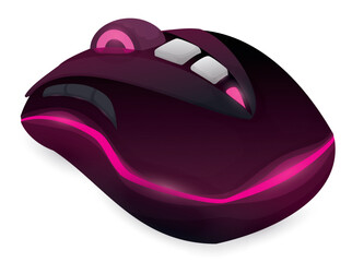 Gaming computer mouse with pink LED lights, Vector illustration