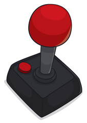 Classic joystick controller with button in cartoon style, Vector illustration