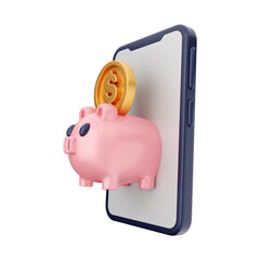piggy bank smartphone coin gold dollar 3d icon illustration