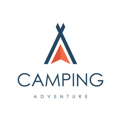 camp adventure minimalist logo design template vector.