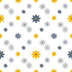 seamless pattern with daisies in 60s style 