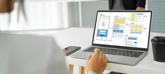 UX UI design process for modish mobile application and website . Creative prototype of wireframe...