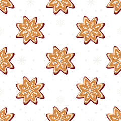 seamless pattern with gingerbread snowflakes 