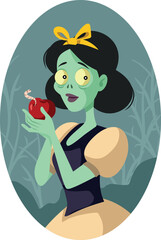 Halloween Zombie Princess Holding an Apple Vector Cartoon Illustration. Sinister character from a horror fairytale story with monsters
