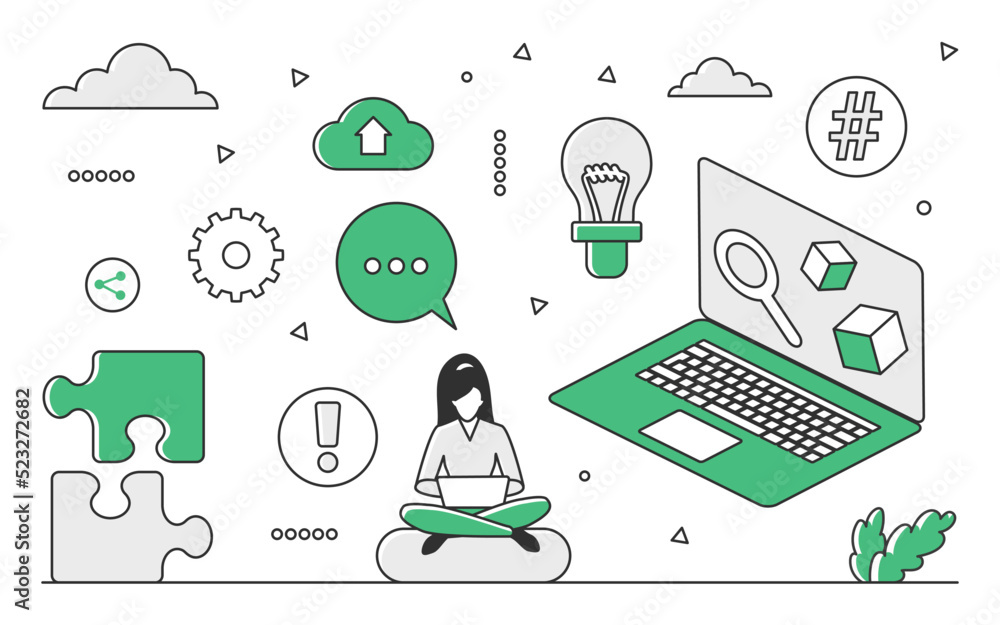 Poster digital technology and engineering. cloud computing, innovative devices and apps vector monocolor il