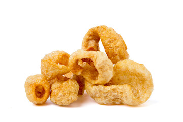 Fried pork skin. isolated on white background.